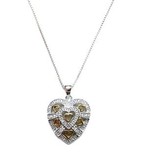 Sterling Silver, Gold Tone & Marcasite Necklace With Multi  Heart Design
